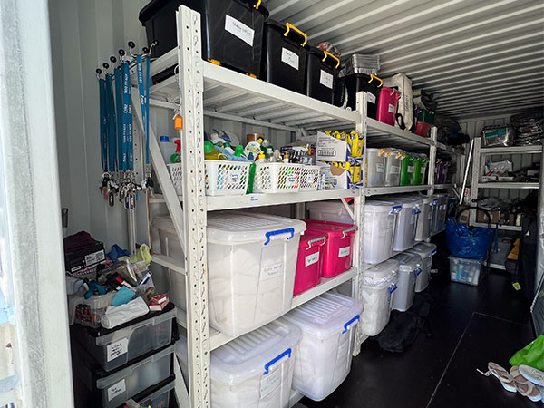 business materials being stored inside of a 20ft storage container